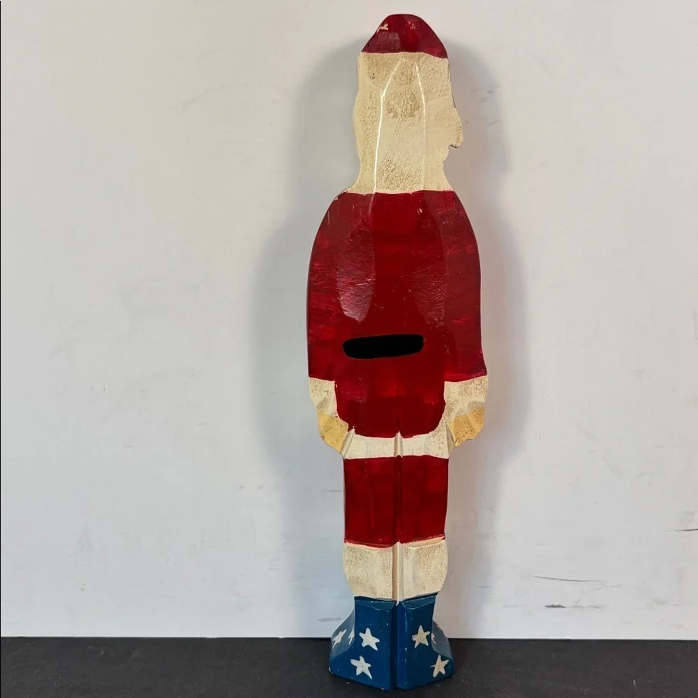 Hand Carved Patriotic Santa Folk Art Wooden Christmas Figure 9 in